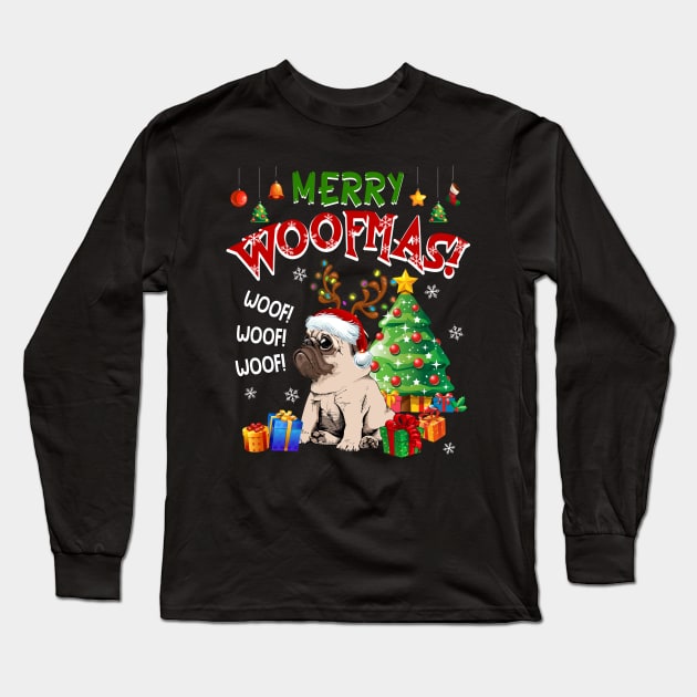 Pug Merry Woofmas Awesome Christmas Long Sleeve T-Shirt by Dunnhlpp